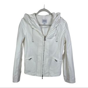 Armani Collezioni Size 8 White Lined Zip Up Waterproof Hooded Jacket